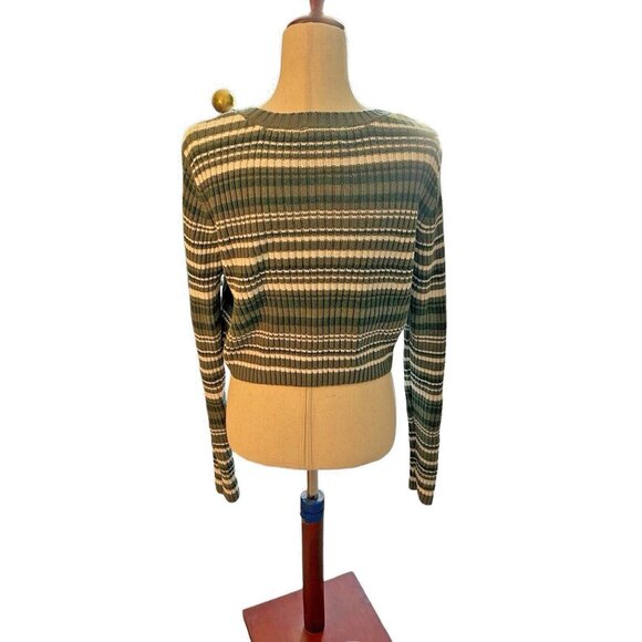 HOLLISTER Crewneck Green Striped Cropped Knit Sweater Women's Size XL - Picture 3 of 6